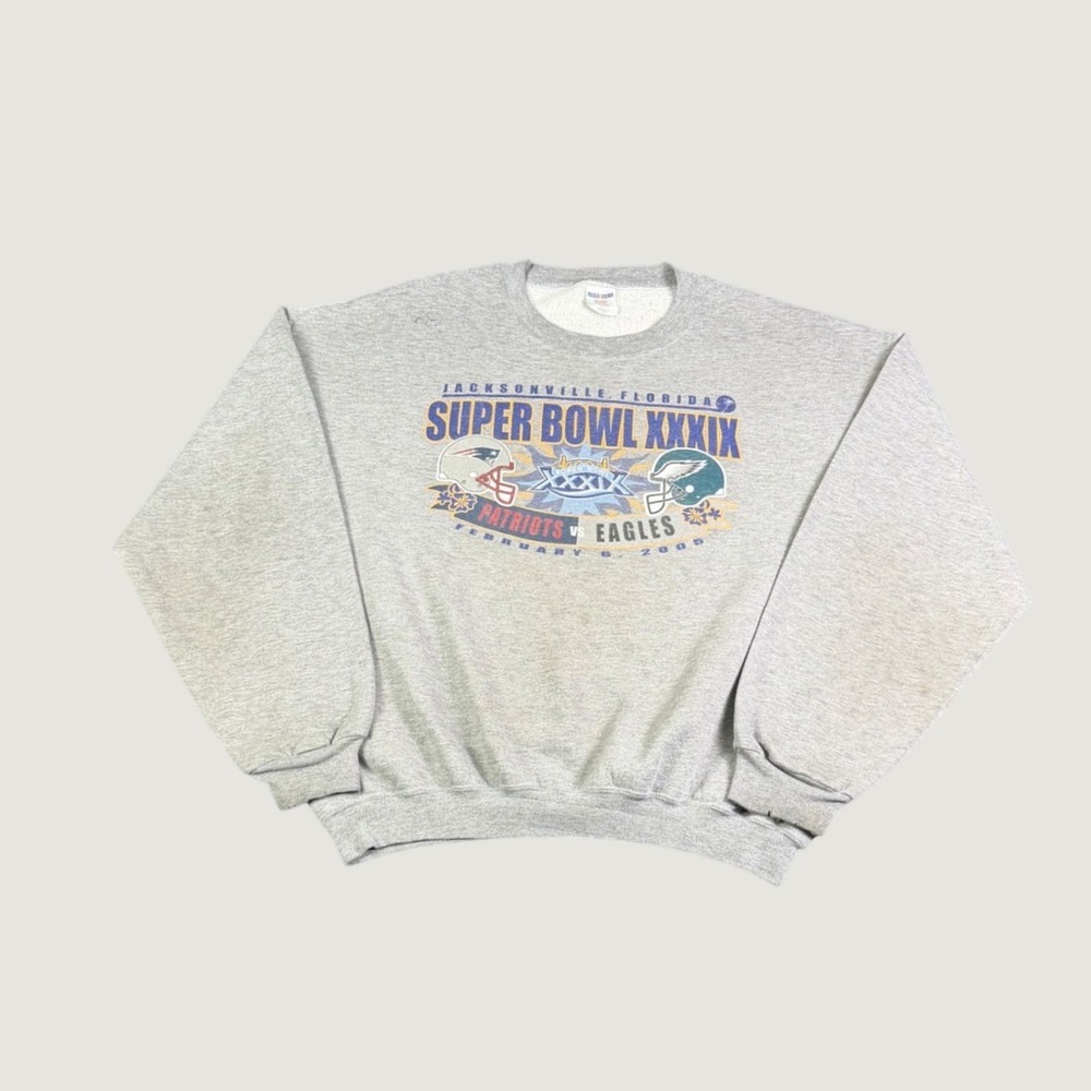 Vintage Super Bowl XXXIX 2005 Sweatshirt Mens XL Gray Patriots vs Eagles